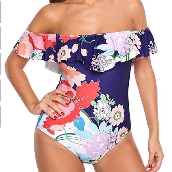 floral off the shoulder one piece swimsuit